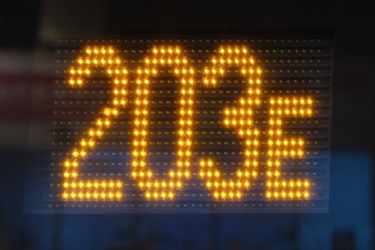 glowing bus sign