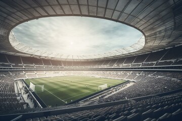 Fototapeta na wymiar Large football stadium with white fans. Generative AI