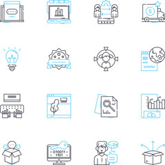 Email marketing linear icons set. Campaigns, Subscribers, Lists, Templates, Automation, Metrics, Strategy line vector and concept signs. Personalization,Segmentation,Open rates outline illustrations