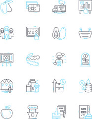 Trading activities linear icons set. Stocks, Forex, Commodities, Futures, Options, Derivatives, Bonds line vector and concept signs. Shares,Indices,Arbitrage outline illustrations