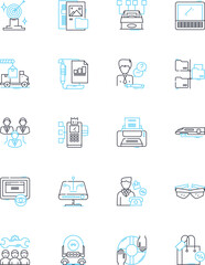 Promotion tactics linear icons set. Advertising, Influencers, Contests, Discounts, Sponsorships, Loyalty, Social media line vector and concept signs. Coupons,Video,Email outline illustrations