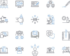Serving enterprise line icons collection. Efficiency, Integration, Streamlining, Optimization, Scalability, Automation, Collaboration vector and linear illustration. Productivity,Innovation,Agility