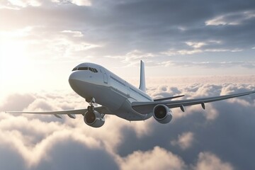 Fototapeta na wymiar 3D plane flying in the sky. Generative AI