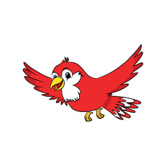 Vector happy red bird flying on sky.