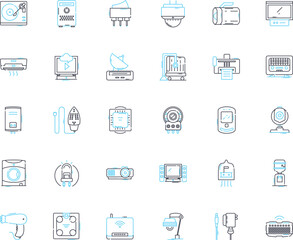 Wireless communication linear icons set. Bluetooth, Wi-Fi, Cellular, Signal, Radio, Nerk, Antenna line vector and concept signs. Modem,Receiver,Distance outline illustrations