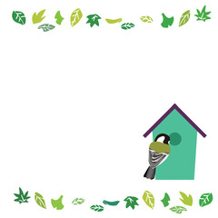 巣箱をのぞきこむシジュウカラの後ろ姿のイラスト