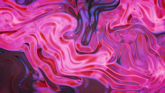 Silky Texture Of Bright Pink Colors Slowly Moving In Repetition. Abstract Liquid Visuals.