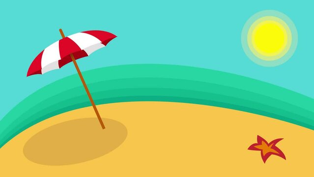 abstract umbrella on the beach, summer on island background. warped animated illustration