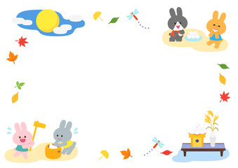 イラストフレーム　ウサギたちのお月見