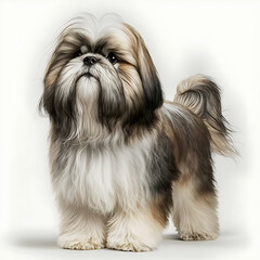 A Mature Shih Tzu, White Background 01. AI generative.