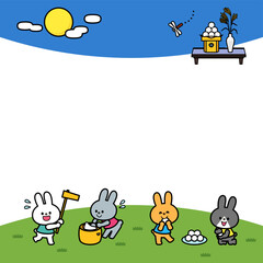 Obraz premium イラストフレーム ウサギたちのお月見