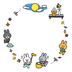 Fototapeta premium イラストフレーム ウサギたちのお月見.