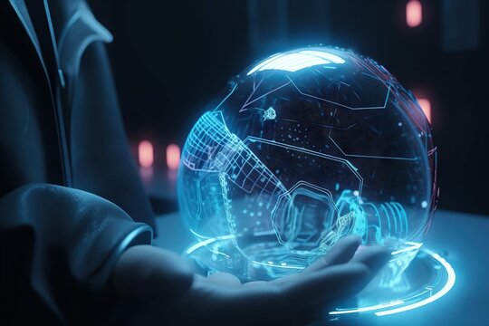 A Person Holding A Glowing Glass Ball In Their Hands With A Glowing Light Conference Room Animation Artificial Intelligence Generative AI