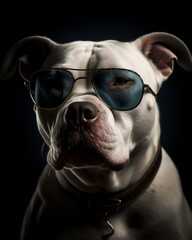 Cute pitbull dog  wearing sun glasses looking cool