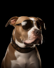 Cute pitbull dog  wearing sun glasses looking cool