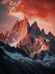 Fototapeta na wymiar Alpine Sunset with Snowy Peak - generative AI