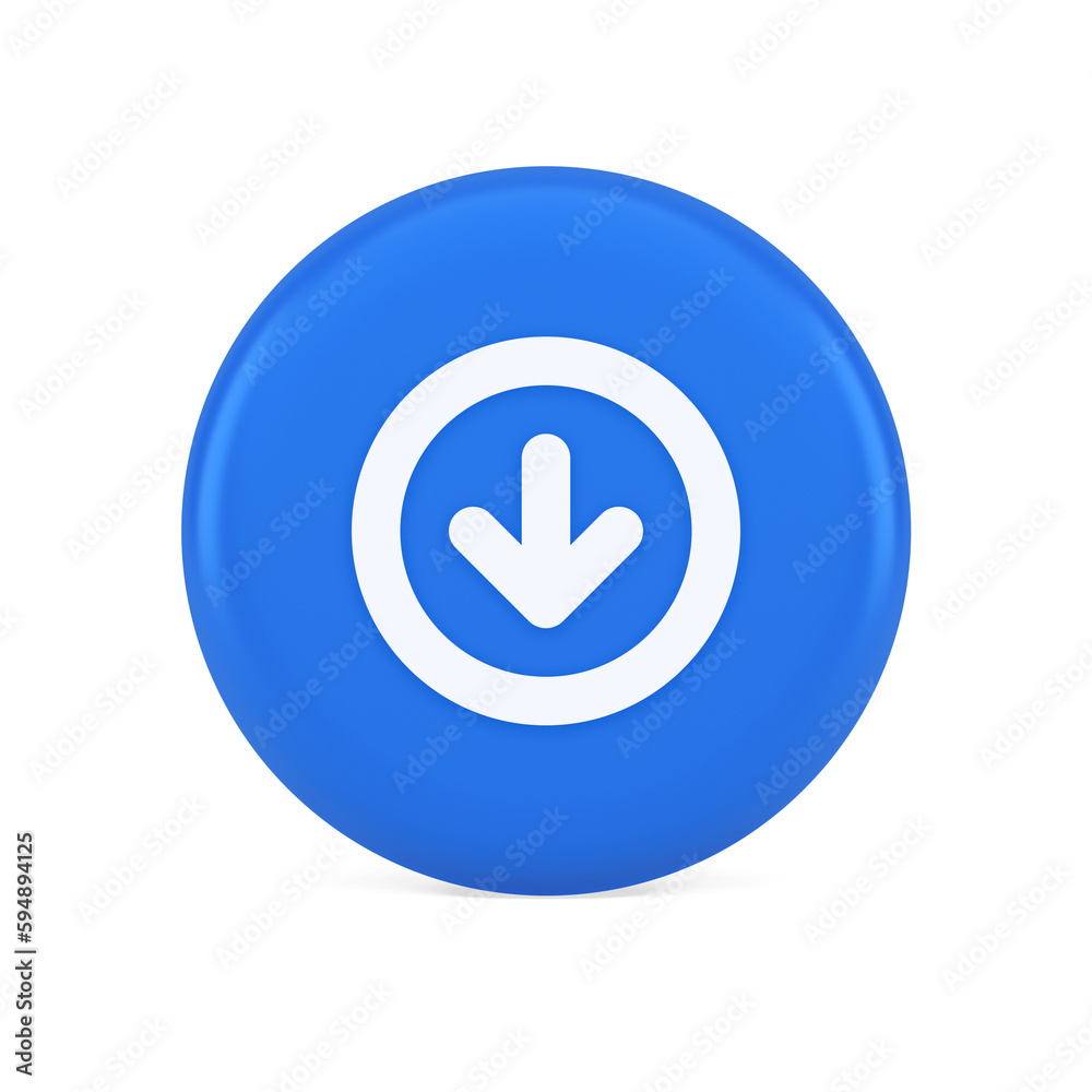 Poster down arrow circle frame button web interface pointer navigation app 3d realistic icon