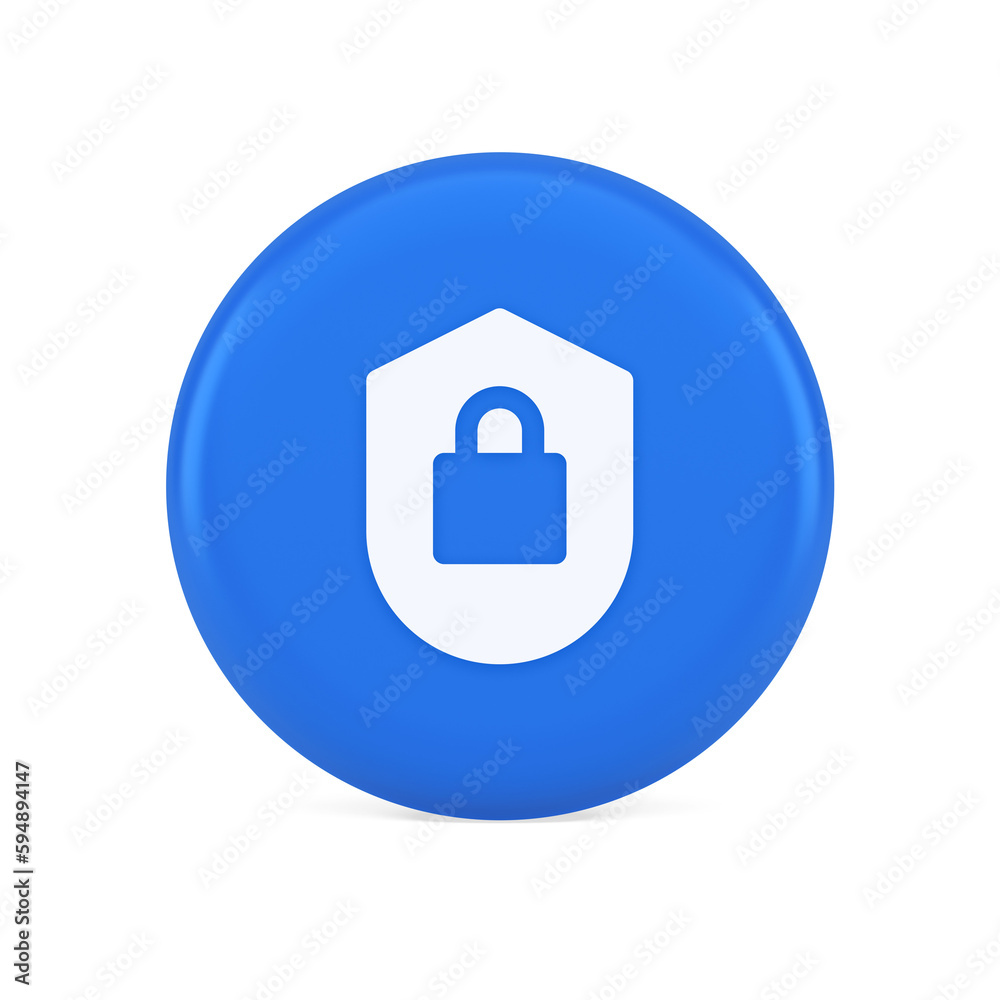 Poster lock shield security button privacy blocked password service web app 3d realistic icon