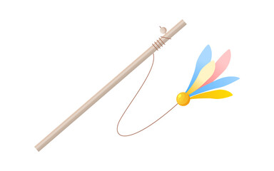 Cat toy icon. Cartoon illustration of a teaser wand with feathers isolated on a white background. Vector 10 EPS.