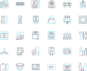 Company reception linear icons set. Greeting, Welcome, Hospitality, Receiving, Frontdesk, Check-in, Lobby line vector and concept signs. Entrance,Registration,Meet-and-greet outline illustrations