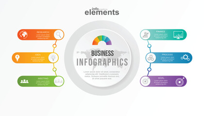 Business infographic circle shape six option, process or step for presentation. Can be used for presentations, workflow layout, banners and web design. Business concept with 6 options
