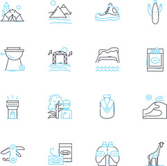 Terrain linear icons set. Rough, Rocky, Hilly, Steep, Uneven, Mountainous, Deserted line vector and concept signs. Barren,Wild,Ravaged outline illustrations