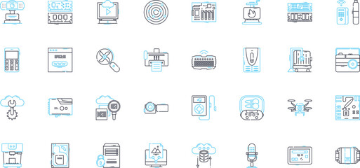 Cyber workstations linear icons set. Technology, Digital, Security, Workstation, Productivity, Efficiency, Innovation line vector and concept signs. Performance,Computing,Cybersecurity outline