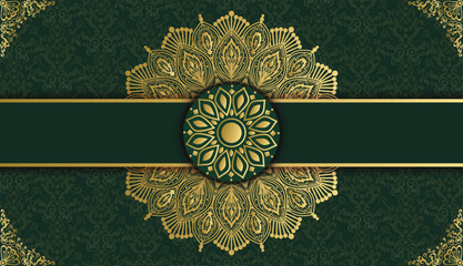 Arabesque style decorative golden mandala background. Ornamental floral loyal frame, greeting and invitation card. Decoration, Decorative, Ornament, Ornamental, India, Indian, © nhjenny