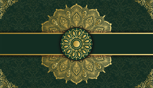 Arabesque style decorative golden mandala background. Ornamental floral loyal frame, greeting and invitation card. Decoration, Decorative, Ornament, Ornamental, India, Indian,