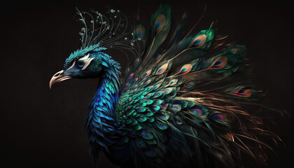 Peacock abstract wallpaper. Contrast background Peafowl in vivid colors generative ai