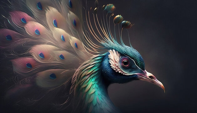 Peacock abstract wallpaper. Soft background with cute peafowl  bird in Pastel colors generative ai