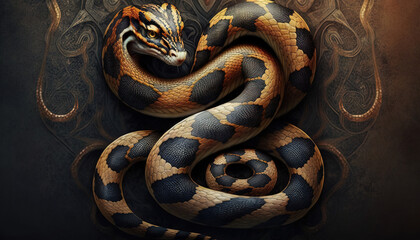 Obraz premium Snake animal abstract wallpaper. Contrast background Serpent in vivid colors generative ai