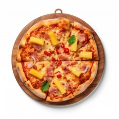 Hawaiian pizza Top View Isolated on White. Generative AI