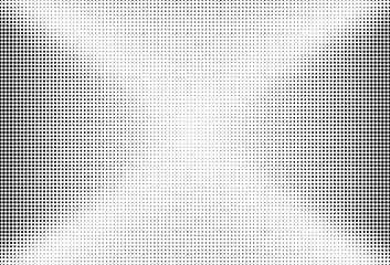 Halftone vector background. Monochrome halftone pattern. Abstract geometric dots background. Pop Art comic gradient black white texture. Design for presentation banner, poster, flyer, business card.