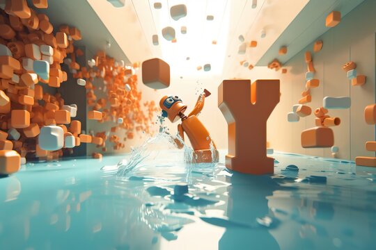 A Person In A Room With A Pool And A Sky Background Bank Animation Motion Graphics Generative AI