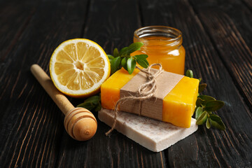 Concept of bath and skin care accessories - soap