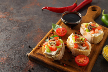 Toasts with grilled vegetables, space for text