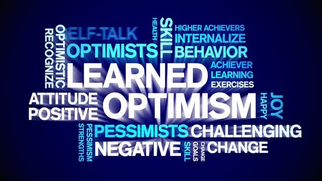 Learned Optimism animated tag word cloud;text design animation kinetic typography seamless loop.