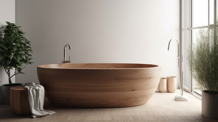 Obraz na płótnie Canvas A minimalist bathroom with a freestanding bathtub , Generative AI