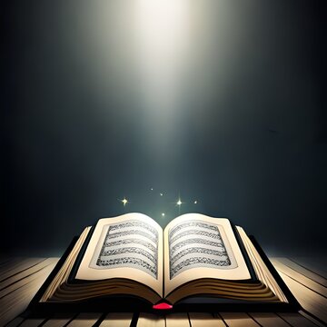 The book of the Islamic Koran with a shining light effect, which is exotic and the theme of Ramadan. Great for business, blog, website, presentation, wallpaper, speech etc. Ai Generated image concept
