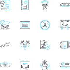 Brand identity linear icons set. Recognition, Authenticity, Consistency, Messaging, Positioning, Differentiation, Image line vector and concept signs. T,Logo,Personality outline illustrations