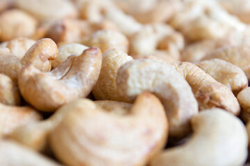 Cashew nuts, close up. Healthy snack concept.