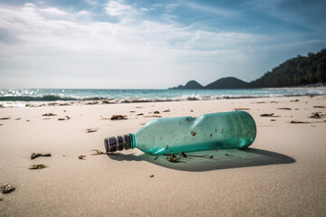 bottle of water on the beach. Generative Ai