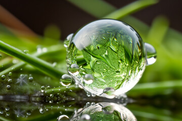 water drops on green leaf. Generative Ai