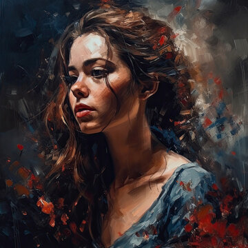Portrait of a beautiful young woman, creative illustration in the style of painting, AI Generated