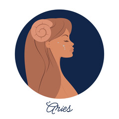 Illustration of Aries astrological sign as a beautiful girl. Zodiac vector illustration isolated on white in a minimalist style. Future telling, horoscope, alchemy, spirituality, occultism, fashion