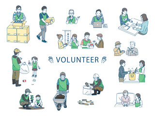 様々なボランティア活動をする人達のイラスト