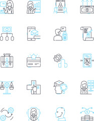 Technical expertise linear icons set. Programming, Nerking, Debugging, Automation, Cybersecurity, Cloud, Algorithms line vector and concept signs. Artificial Intelligence,Blockchain,Big data outline