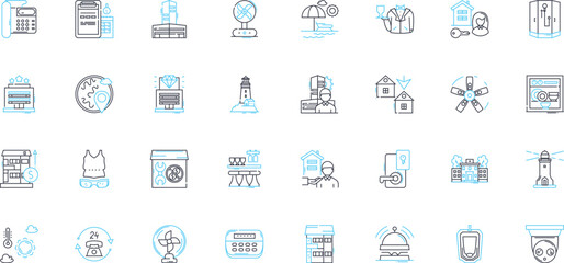 Luxury spas linear icons set. Indulgence, Tranquility, Relaxation, Escape, Pampering, Rejuvenation, Opulence line vector and concept signs. Bliss,Serenity,Wellness outline illustrations