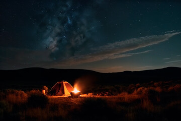 camping in the middle of the wilderness under the night
